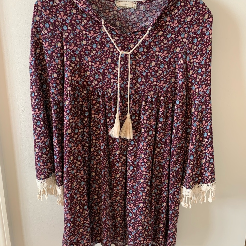 Floral Flowy Dress with Long Tassels